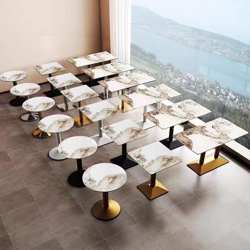 Slate Negotiation Reception Round Table Coffee Snack Bar Dessert Milk Tea Bar Catering Hotel Balcony Table Square Light Luxury