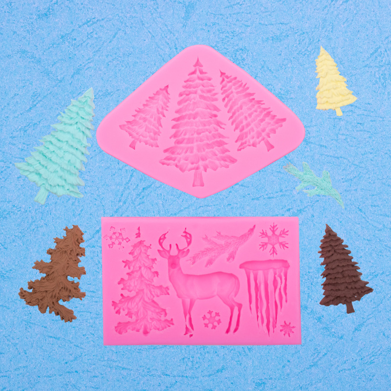 Navidad tema ELK copo de nieve carámbano árbol de Navidad modelado molde de silicona creativo hornear fondant cake Decoración