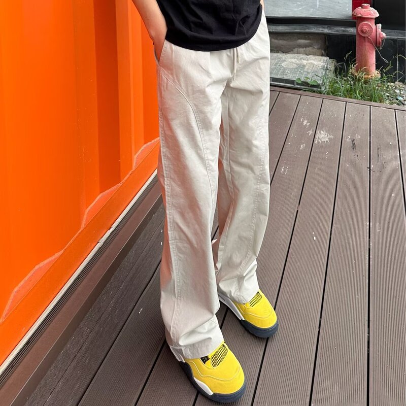 American Basic Cropped Casual Pants for Men 2025 Autumn Workwear Straight Loose Height-Enhancing Slimming Versatile Long Pants