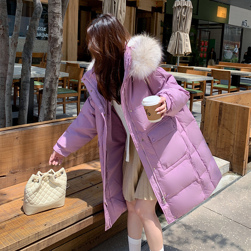 2025 New Korean Style Slim Hooded Raccoon Fur Collar Fat mm Extra Large Size down Jacket Slimming Look Thickeneded Jacket 242