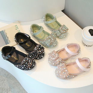 Girls Princess Shoes 2025 Spring and Autumn Children's Dance Shoes Colored Diamond Little Girls Performance Shoes Bow Baby Single Shoes
