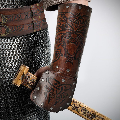 Nordic Viking style embossed wolf head wristbands Medieval knight style handguards COSPLAY stage props