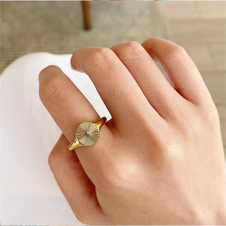 14K Gold, Real Gold Plated Plating Material PVD Coated 14K Gold Real Gold Plated Geometric Stainless Steel Fashion Waterproof Non Tarnish Rings