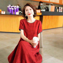 夏季新款2025大牌真丝连衣裙女复古香云纱圆领宽松显瘦桑蚕丝裙子