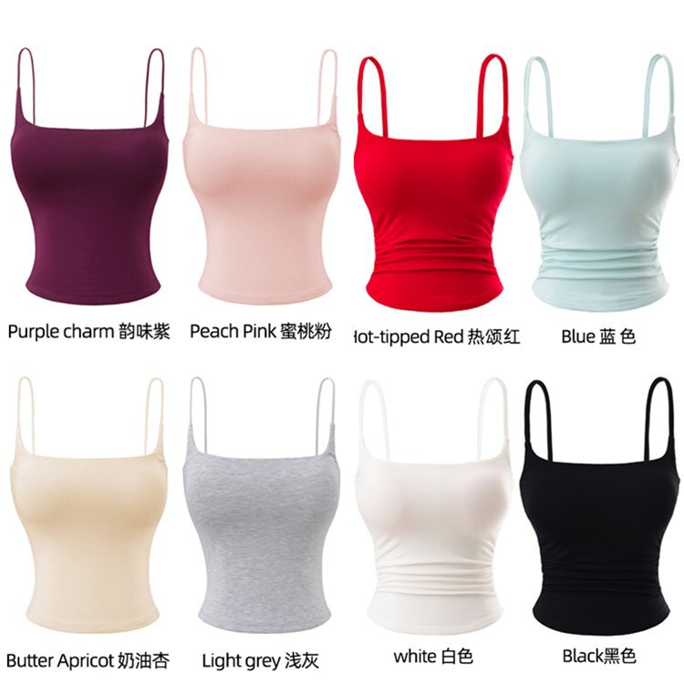 Classic Versatile Camisole with Chest Pads for Women, Summer Double-Layer Sports Slim-Fit Multi-Color Ruched Tank Top