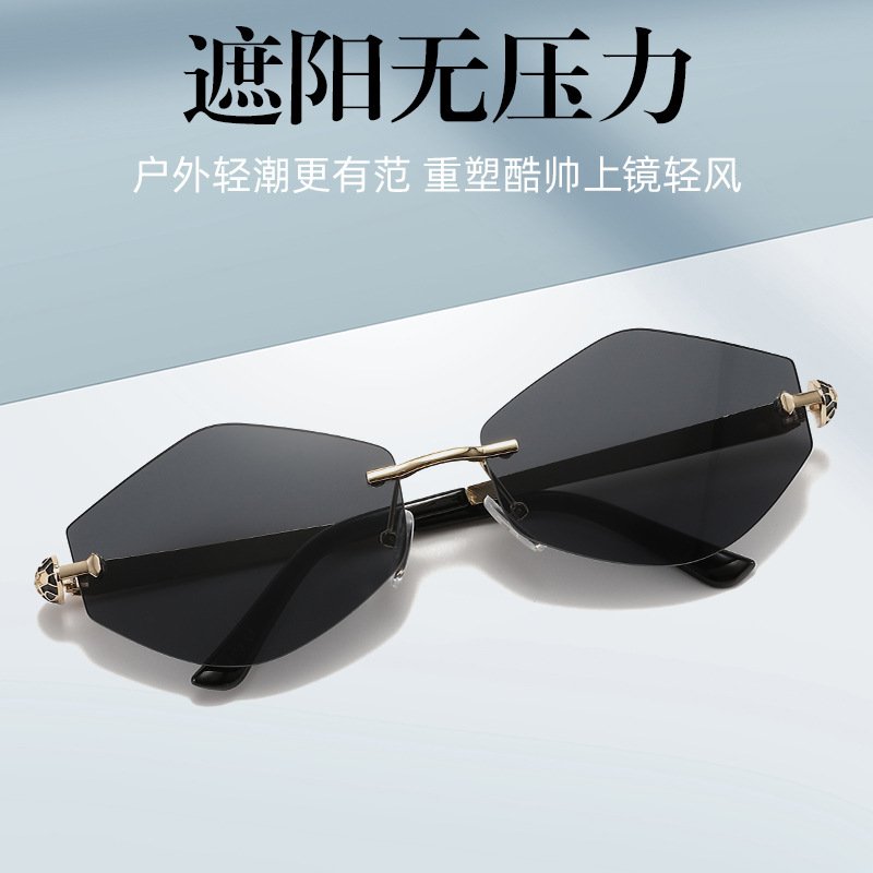 跨境大牌平替太阳镜无框菱形复古墨镜小框明星款太阳眼镜旅游防晒|undefined