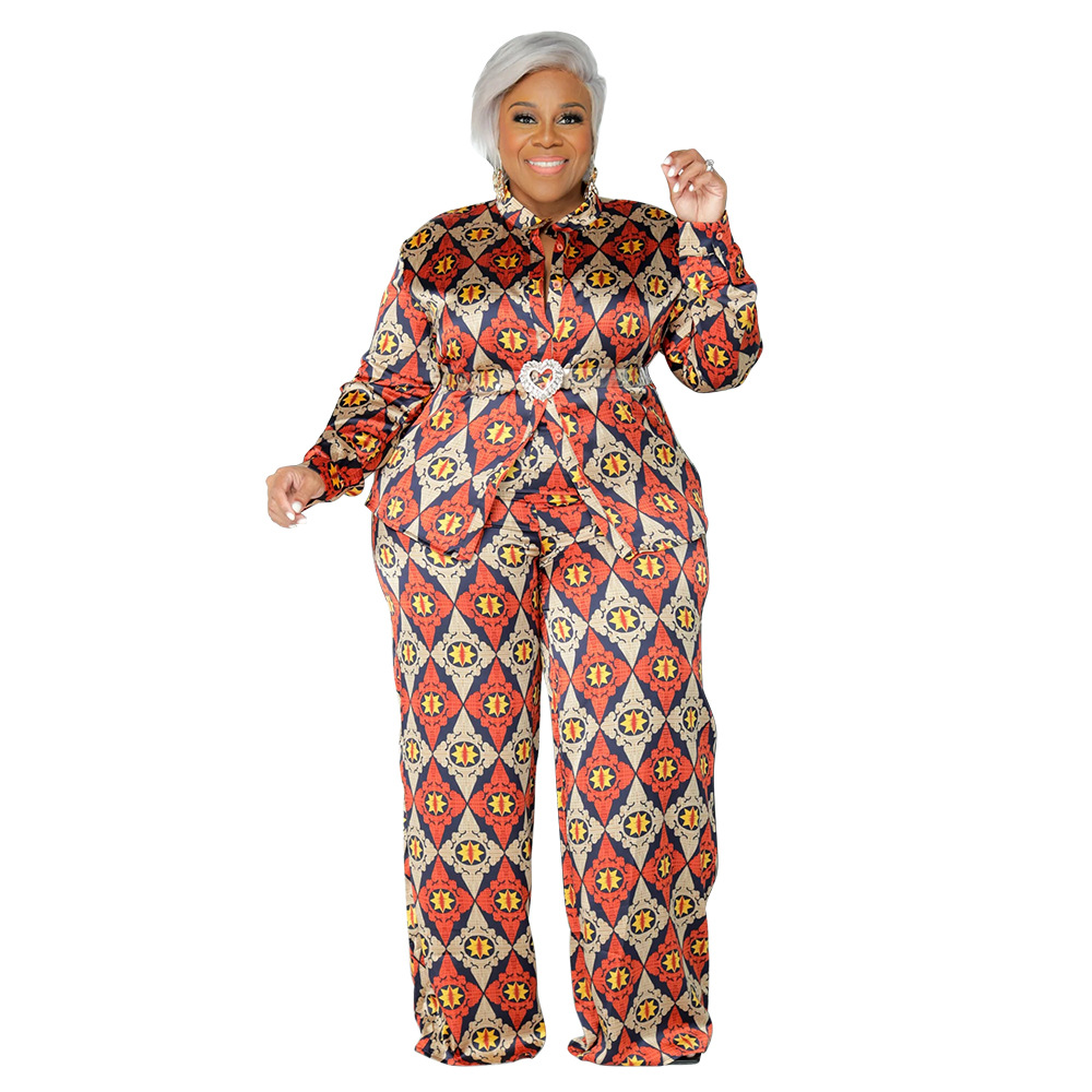 Daily Retro Printing Spandex Polyester Pants Sets Plus Size Two-piece Sets display picture 15
