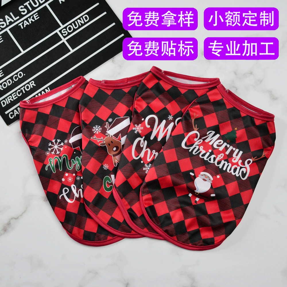 Рождественское украшение новый питомец собака клетчатый принт жилет дышащий тонкий маленький собачий костюм солнцезащитный крем завод