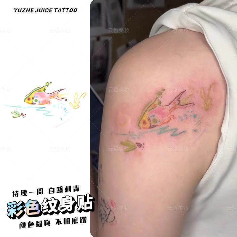 Ins High Color Value Small Color Fish Body Temporary Tattoo Sticker for Arm and Wrist Pure Wish Cute Scar Covering Washable Sticker