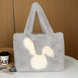 跨境软萌大耳朵兔子毛绒包女秋冬大容量手提单肩包潮流托特毛毛包