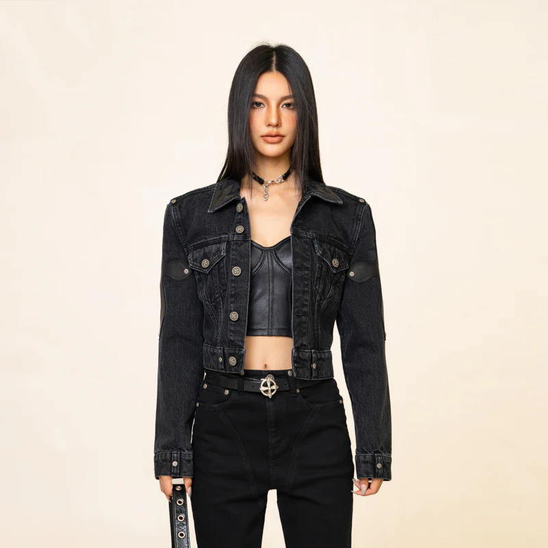 Classic denim short black jacket