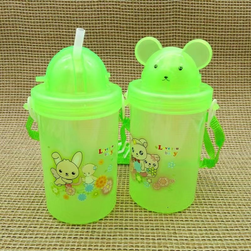 Children's water cup, Korean version, cartoon cute, portable, leak-proof, shatter-resistant water bottle, creative straw cup for children