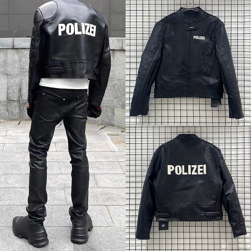 VETEMENTS Victor Meng 17SS Motorcycle Leather Jacket polizei Wild Men Motorcycle Leather Jacket