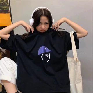 卡通印花短袖T恤女2025夏大码女装ins宽松百搭设计感小众学生上衣