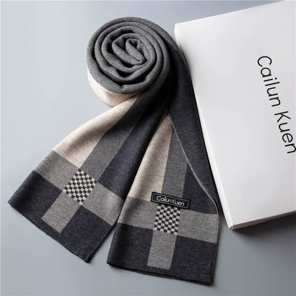 2026 New Men's Wool Scarf, Knitted Korean Style Trendy Versatile Warm Plaid Long Scarf, High-End Winter