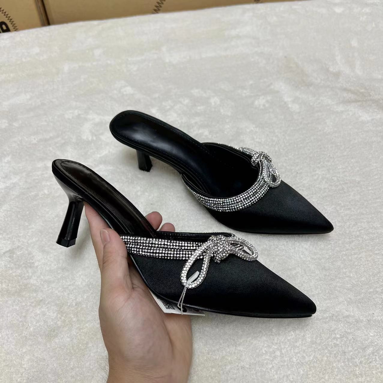 Women's Shoes original single pointed toe rhinestone butterfly chain high heel women's slippers_voghion.com