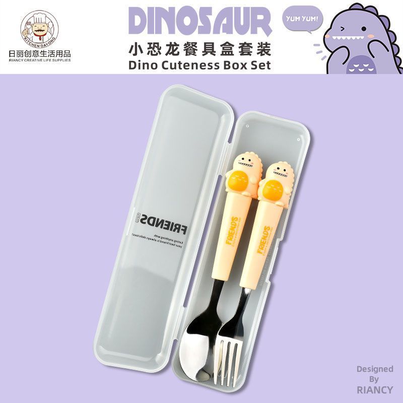 Animal encantador portátil para llevar estudiantes cucharas de comidas dormitorios escolares cucharas de cubierta de cubierta set