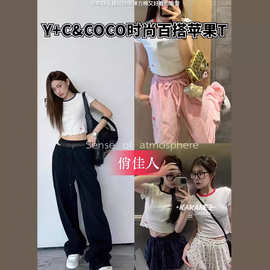 Y+C&COCO时尚百搭苹果T2024春夏新款小众圆领短袖上衣女辣妹风T恤