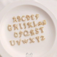 14K包金26个锆石字母吊坠设计感欧美风diy项链手链耳环吊挂件