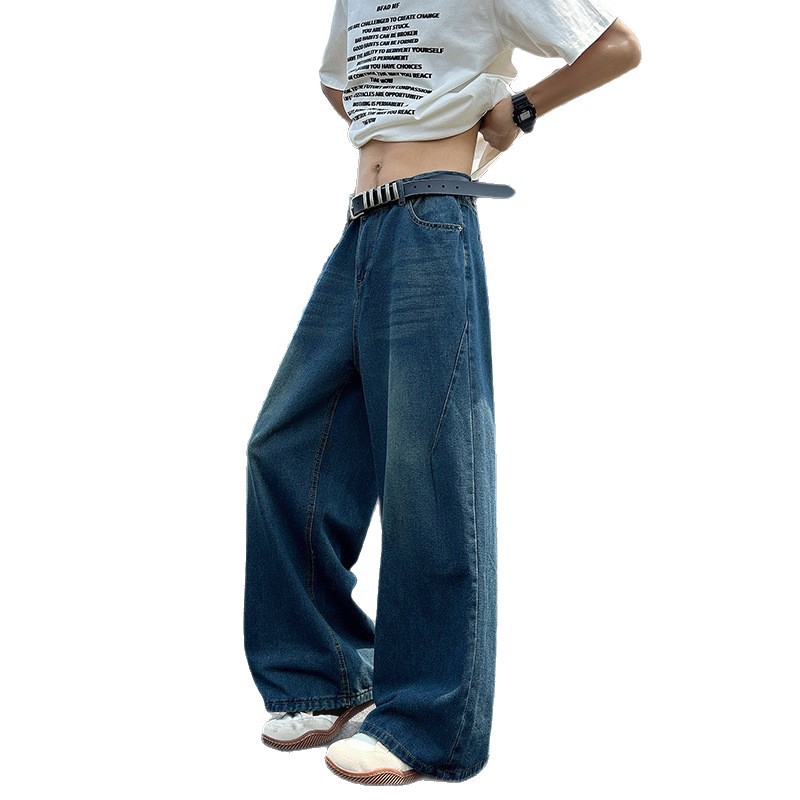 Jeans pour homme, tendance printemps, style streetwear, coupe droite, ample, rétro, style européen/américain, jambes larges_voghion.com