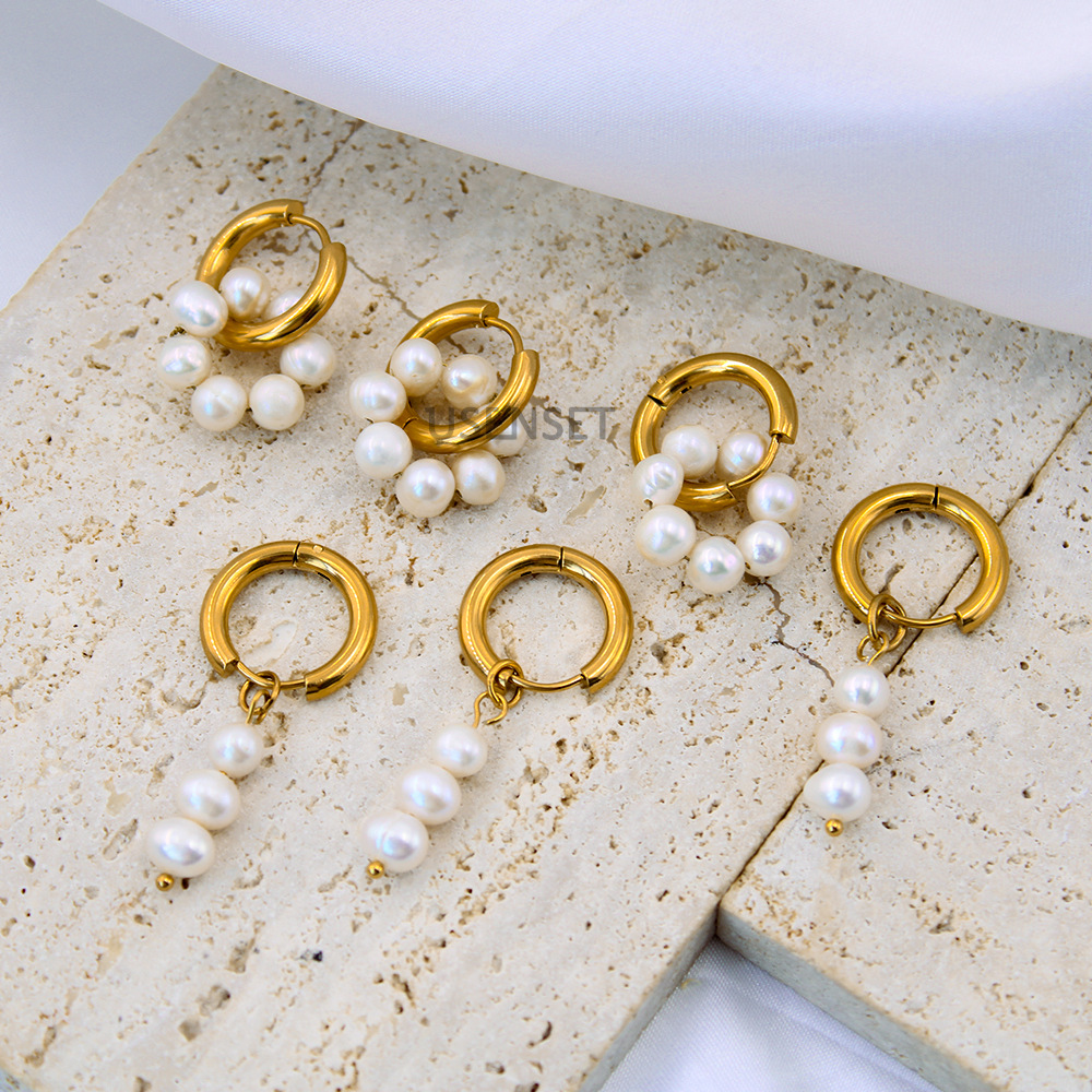 Fashion Round Stainless Steel Pearl Drop Earrings 1 Pair