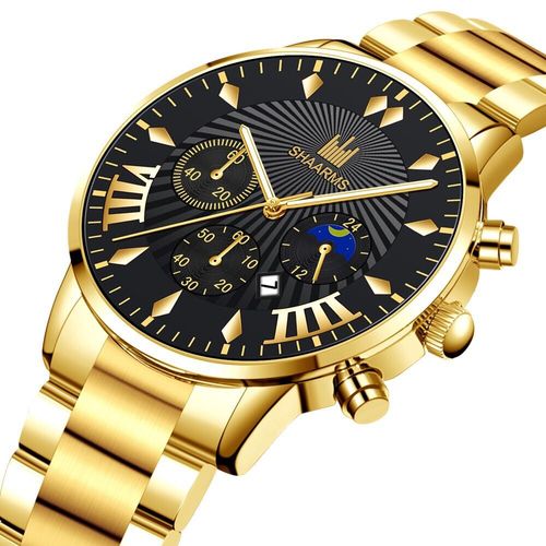 Cross-border new minimalist scale fashionable three-eye business watch for men, steel strap, non-mechanical casual calendar men's watch