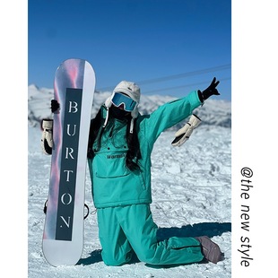 Fashion brand autumn and winter windproof single and double board ski suit hooded suit plus size men's and women's fleece-lined thickened ski pants two-piece suit