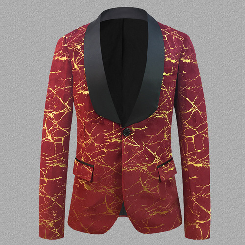 Men's Youth stage performance blazer velvet printed dress suit nightclub choir chrus singer stage coats groomsman host model bronzing dresssuit