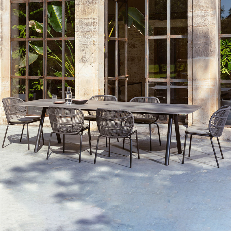 Muebles de patio para exteriores, muebles de ocio para terraza de hotel o villa, muebles de jardín impermeables con protección solar, juego de sillas de comedor de ratán.
