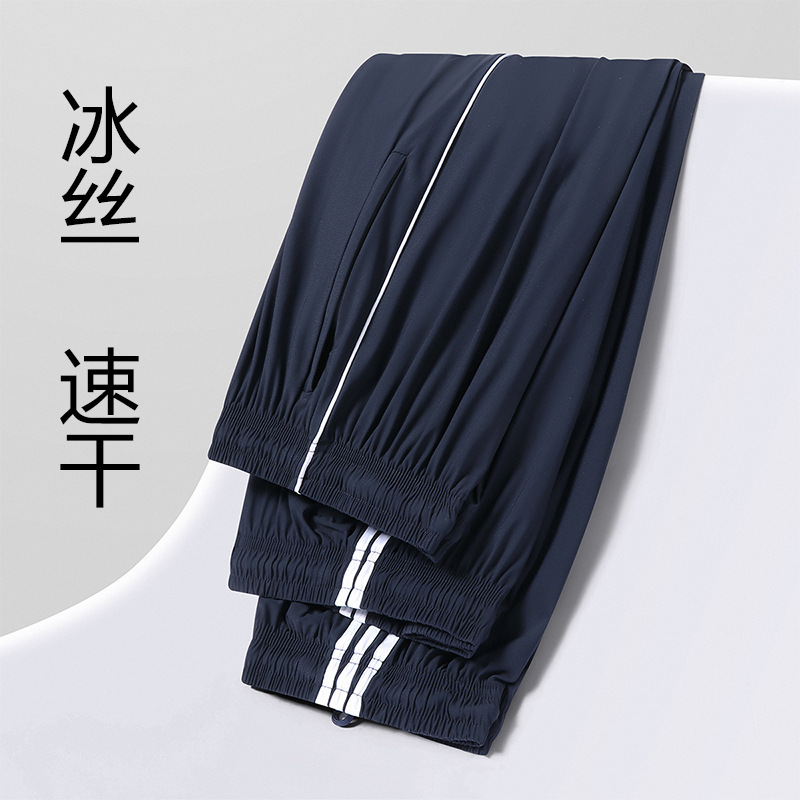 School uniform pants summer Thin Ice Silk quick-drying junior high school students Primary School students one bar two bars dark blue school pants