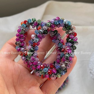 2025 Korean Style Exquisite Colorful Headwear Crystal Rubber Band Cute Adult Hair Rope Ins Fresh Hair Band
