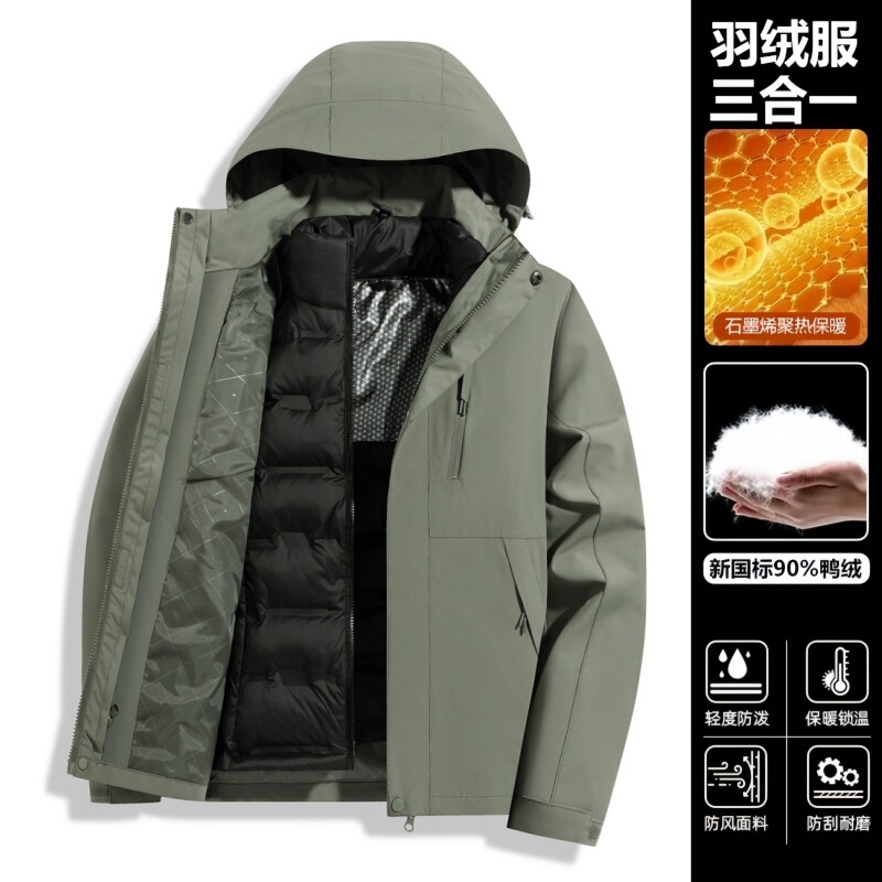 骆陀同款羽绒冲锋衣男女三合一防风防水两件套90白鸭绒登山服外套|undefined