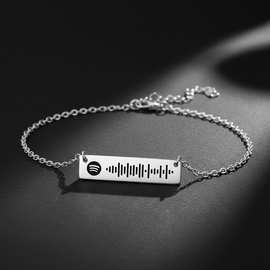 不锈钢刻字方牌手链情侣可扫描刻字音乐波纹手链spotify音乐手链