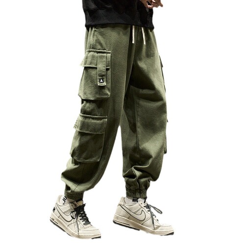 Overalls men's American fashion brand loose casual multi-pocket military green leggings autumn trend retro paratrooper pants