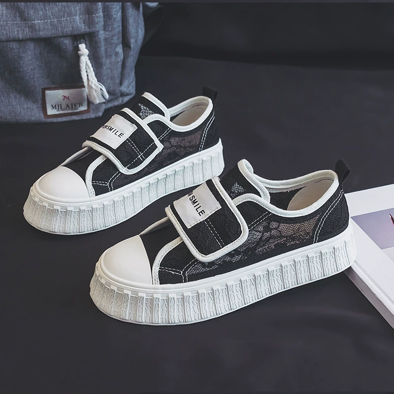 В наличии 2023 весна и осень новые студенческие повседневные кружевные сетчатые дышащие туфли на липучке с толстой подошвой H1065