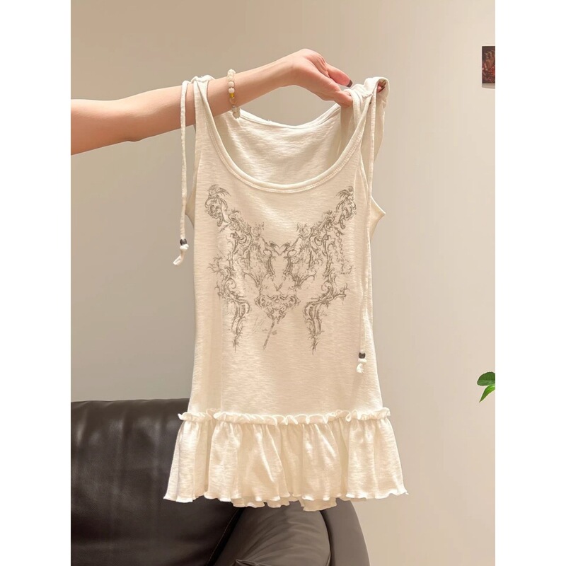 Hooded U-Neck Sleeveless Camisole for Women, Summer Slim-Fit Niche Design with a Skirt-Like Hem, White Base Layer Top