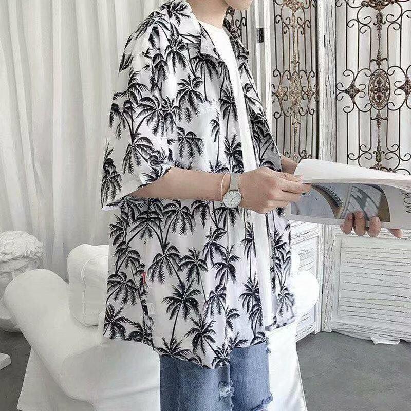 ins超人気花柄シャツレトロ香港風シック半袖ビーチバケーションハワイアンフラワーシャツカップル同じスタイル|undefined