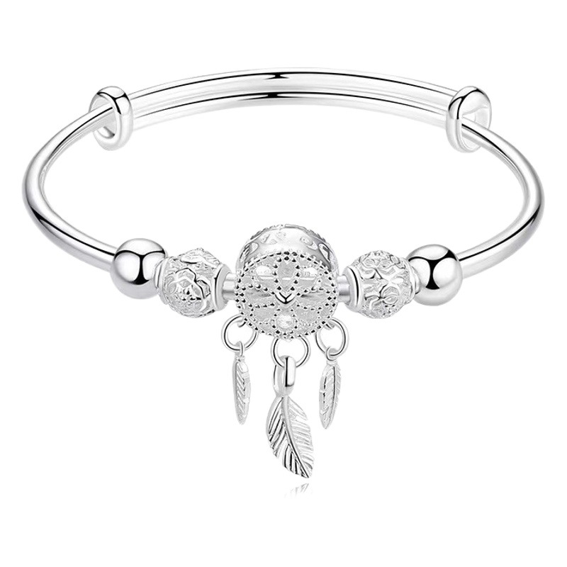 Dream Catcher pulsera plateada pulsera de moda femenina borla exquisito estudiante ajustable hueco con cuentas pluma popular al por mayor