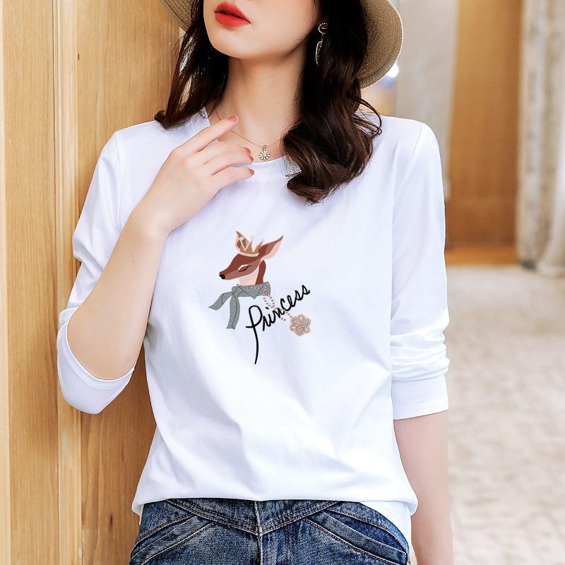 女性用ボトリングシャツ 5 春と秋の新しいスタイルの女性用ルーズホワイトシャツ長袖カジュアル Tシャツ|undefined