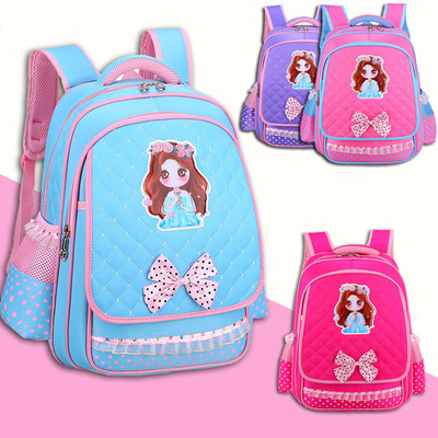 新款1-3-6年级小学生书包女生公主包儿童双肩背包蕾丝花边蝴蝶结|ru