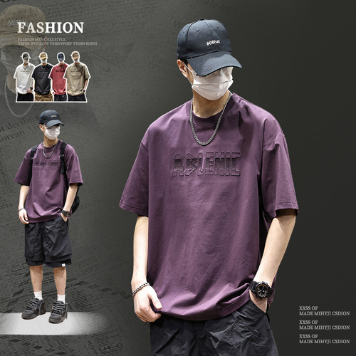 American short-sleeved T-shirt men's 2026 summer thin round collar technology cotton top loose print T-shirt cool technology