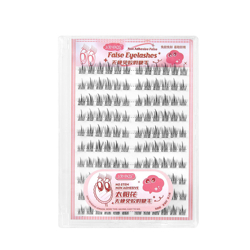 JONBOS ステムフリー接着剤不使用のつけまつげ Pure Desire ダブルチップひまわり接着剤不要セグメント化された自然な模擬まつげ|undefined