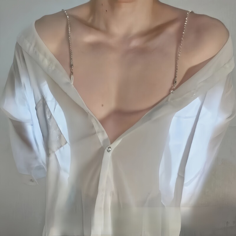 Men's Erotic Lingerie Shirt, See-Through Pure Desire Temptation Sleepwear, Strapless Plus-Size Seductive Passion Set Qqny