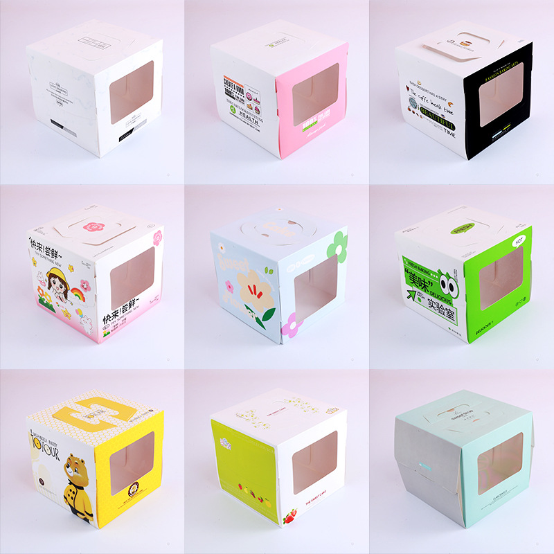 手提蛋糕盒四寸加高开窗千层慕斯烘焙生日蛋糕盒加厚西点甜品纸盒