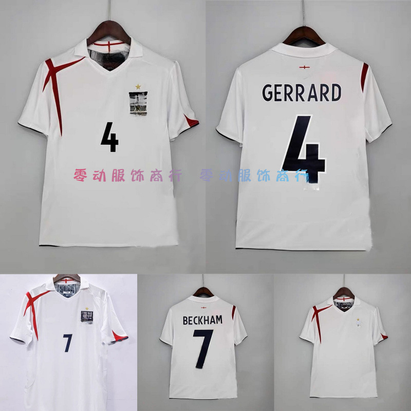 2006 England Jersey World Cup No.7 Beckham 4 Gerrard Retro Long Short Sleeve Football Suit