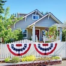 跨境新款美国独立日装饰品褶皱半圆旗户外庭院布置扇形旗