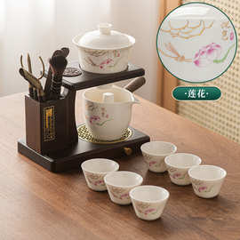 自动茶具磁斥出水泡茶功夫茶具套装家用莲花陶瓷带排水茶道筒礼盒