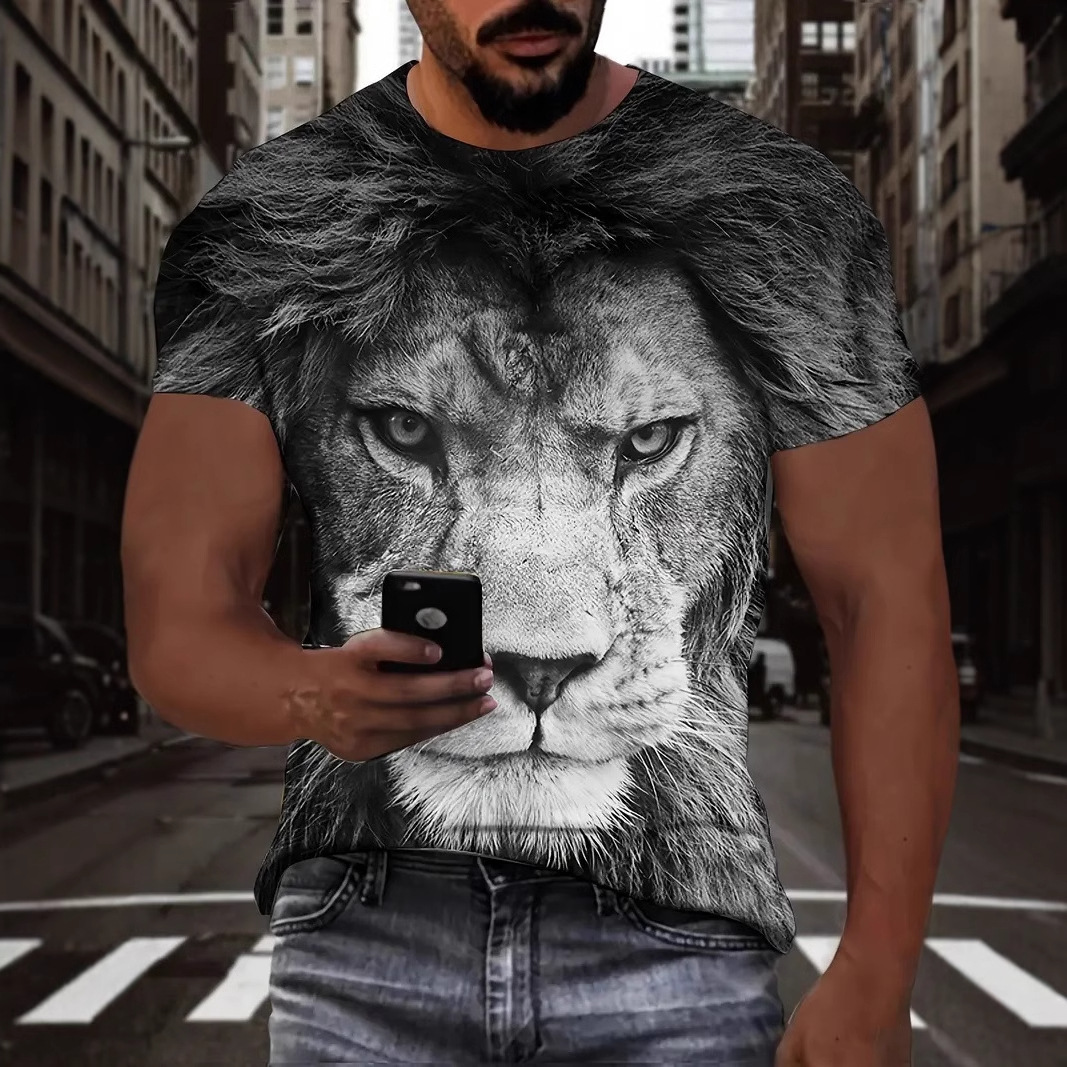 Forest Overlord Lion 3D Printed Men's High Street Fashion suelta transpirable manga corta cuello redondo camiseta en stock
