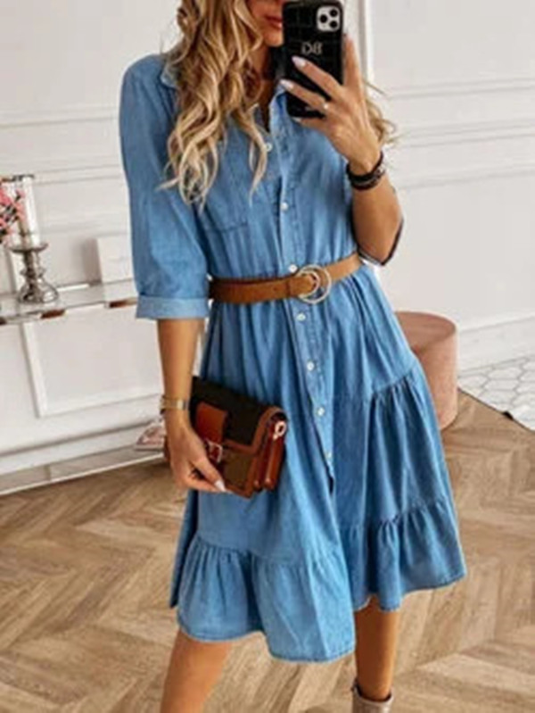 2023 Amazon AliExpress hot selling European and American multi-layer stitching waist slimming Denim dress