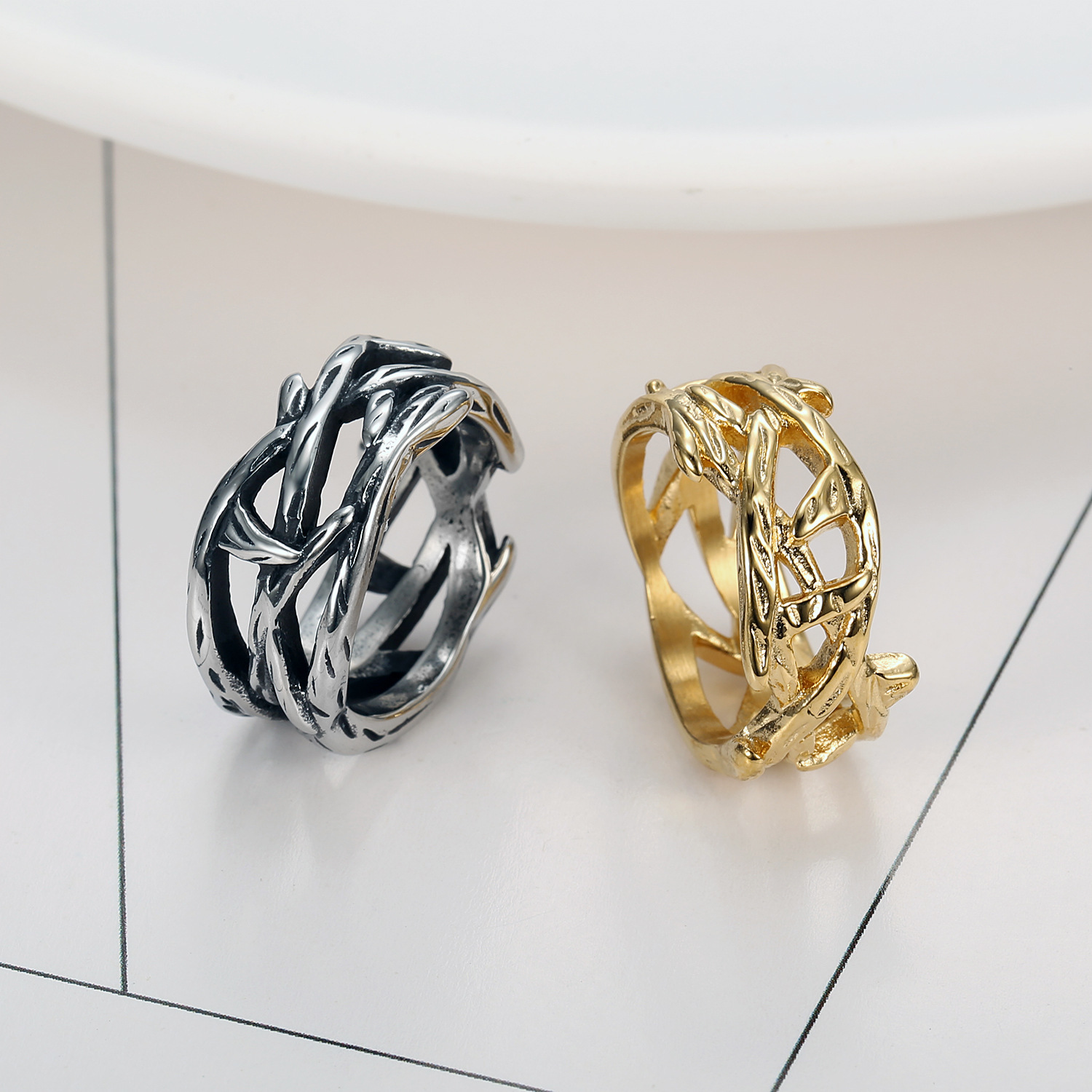 Black gold titanium steel ring